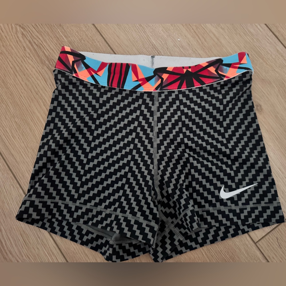 Nike Black and Gray Zigzag Shorts with Colorful Waistband